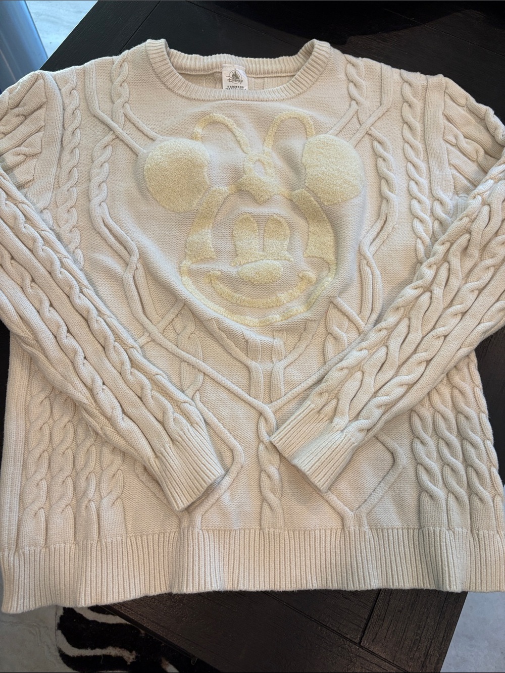 Disney Cream Cable-Knit Mickey Crewneck Sweater